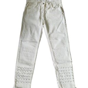 Sandro Paris Blanc (White) Silver Studded Raw Hem Skinny Jeans
